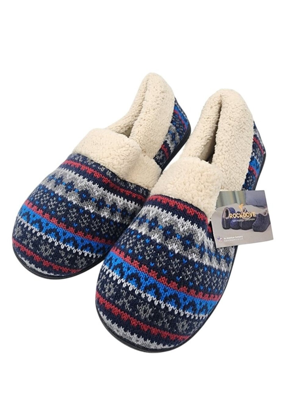 Womens RockDove Fair Isle Nordic Moc Polaris Blue Sweater Knit Slippers Size 11